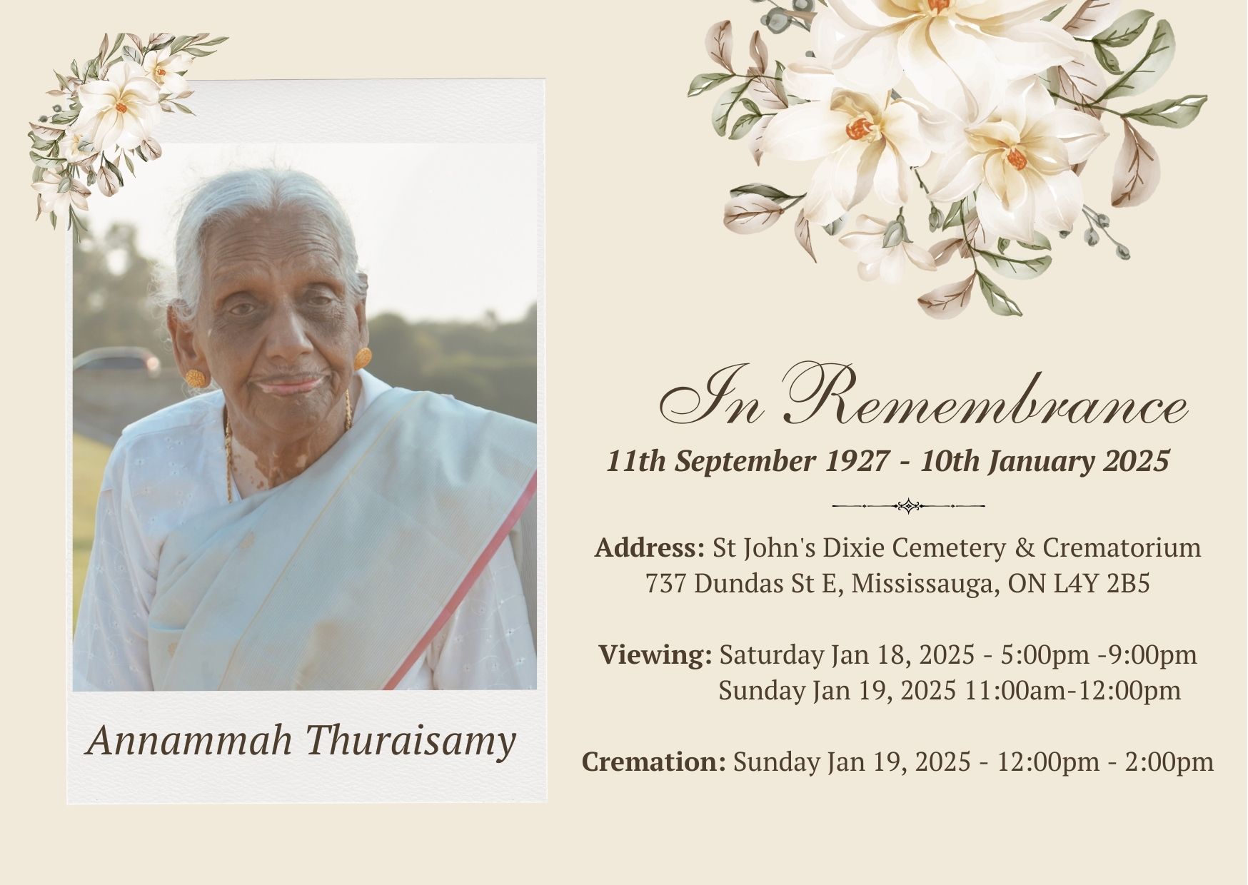 Obituary Notice- , Thavady